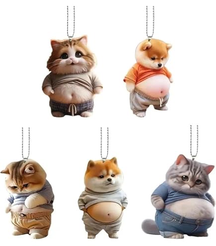 Amazon.co.jp: デブ 犬 猫 マスコット キーホルダー ボールチェーン 腹